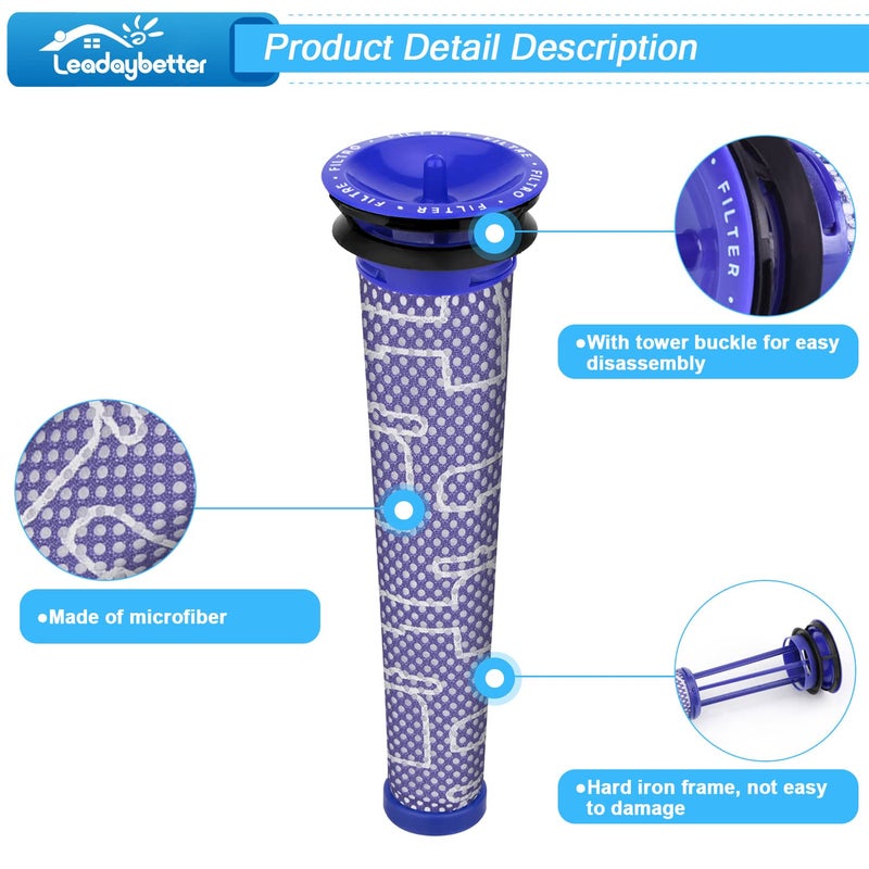 Leadaybetter V6 Filters Replacement for Dyson Absolute Total Clean Cordless Stick Vacuum, 2 Pack Post HEPA and Pre Filter Replacements, Compare to Part # 966741-01 & 965661-01 - Image 5